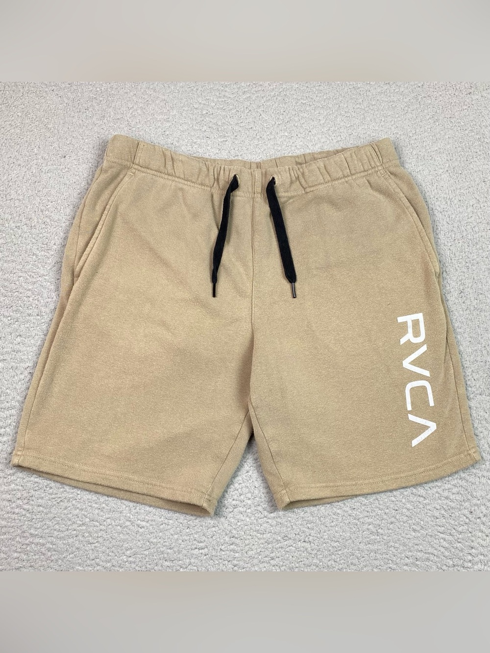 RVCA Sweat Shorts Men's Size S Beige Elastic Waist Drawstring Athletic Gym Small